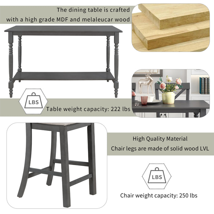 6-Pieces Counter Height Dining Table Set Table with Shelf 4 Chairs and Bench for Dining Room