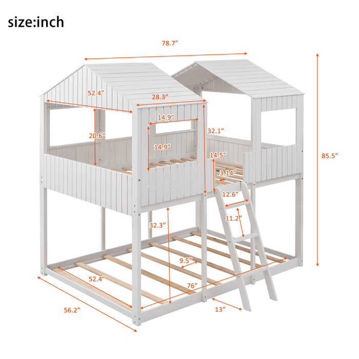 New Space Full Over Full Wood Bunk Bed with Roof Window