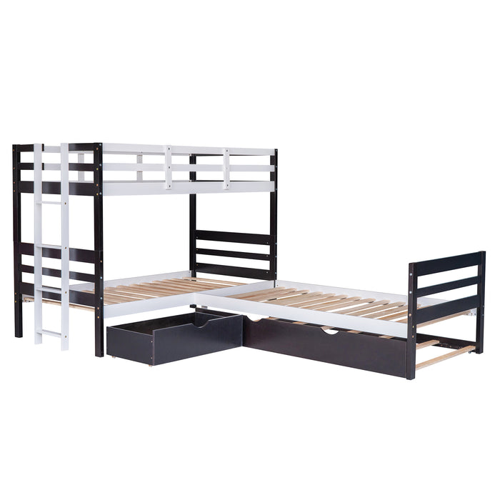 New Space Twin Size L-Shaped Bunk Bed and Platform Bed