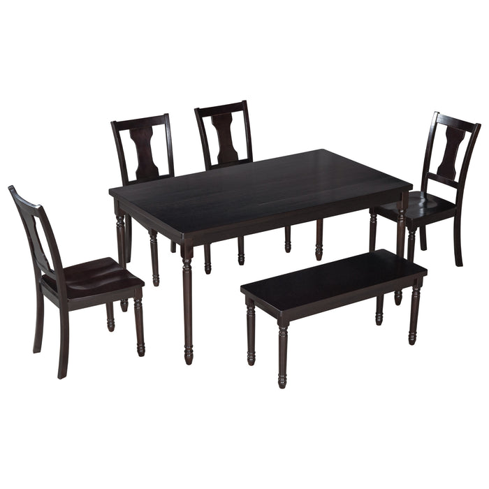 Classic Dining Set Wooden Table and 4 Chairs with Bench for Kitchen Dining Room, Espresso (Set of 6)
