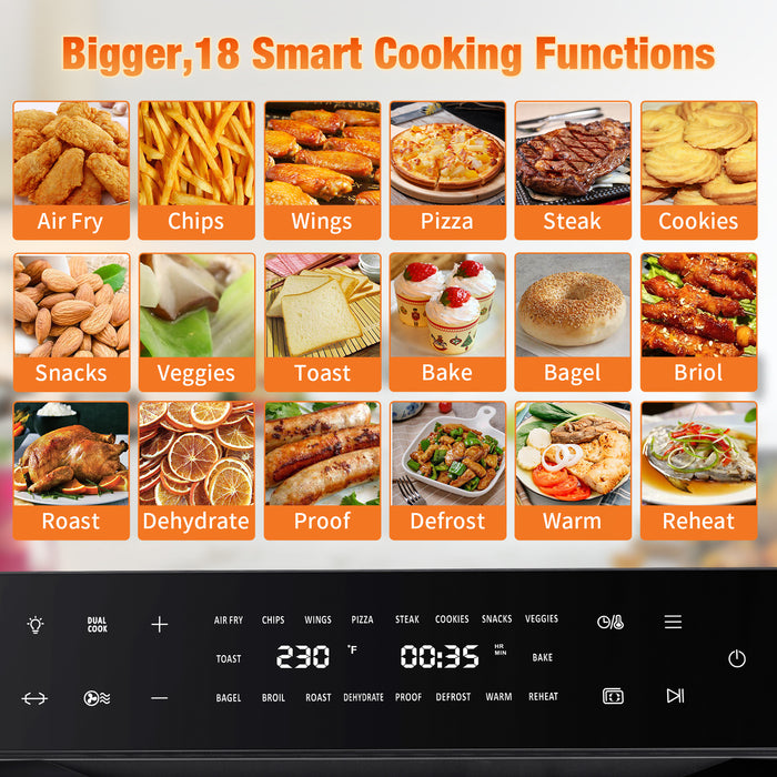 Geek Chef AiroCook 31QT Air Fryer Toaster Oven Combo, with Extra Large Capacity, Family Size, 18-in-1 Countertop Oven--YS