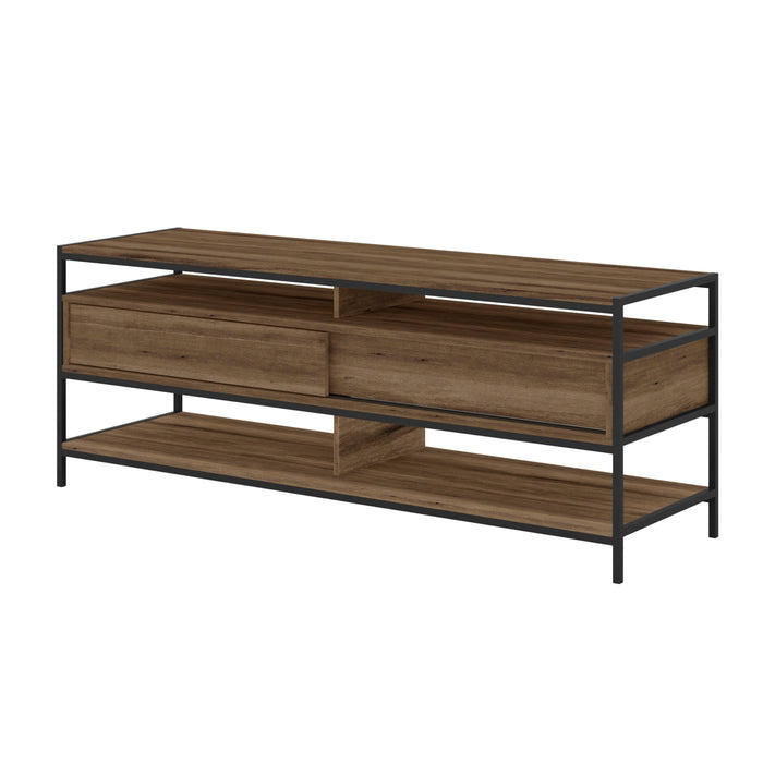 DunaWest 58 Inch Wood and Metal Entertainmnet TV Stand with 2 Drawers, Brown and Black