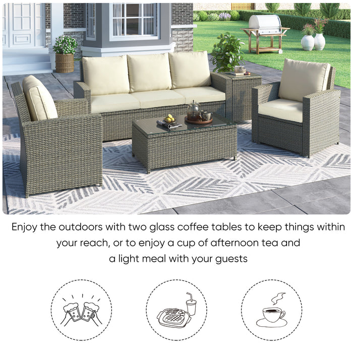 5-Piece Classic Rattan Sectional Seating Group Set