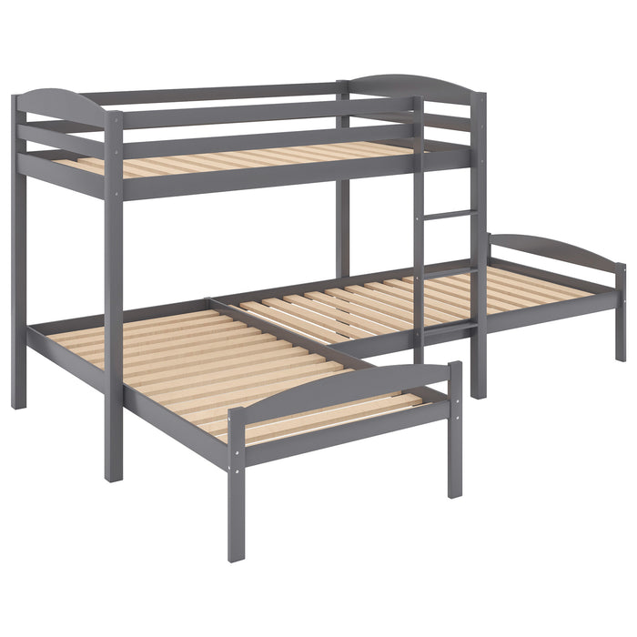Twin over Twin over Twin Bed L-shaped Bunk Bed, Pine Wood Bed Frame
