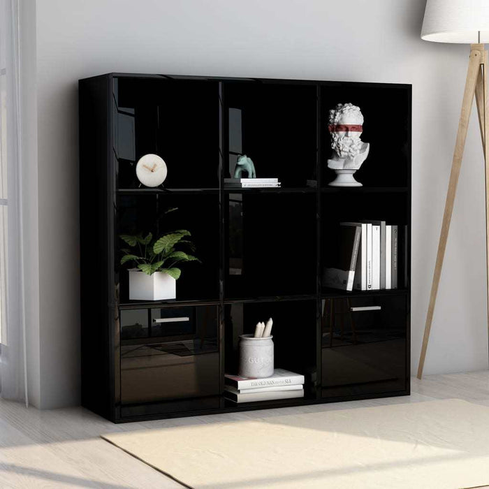 Book Cabinet High Gloss Black 38.6"x11.8"x38.6" Chipboard