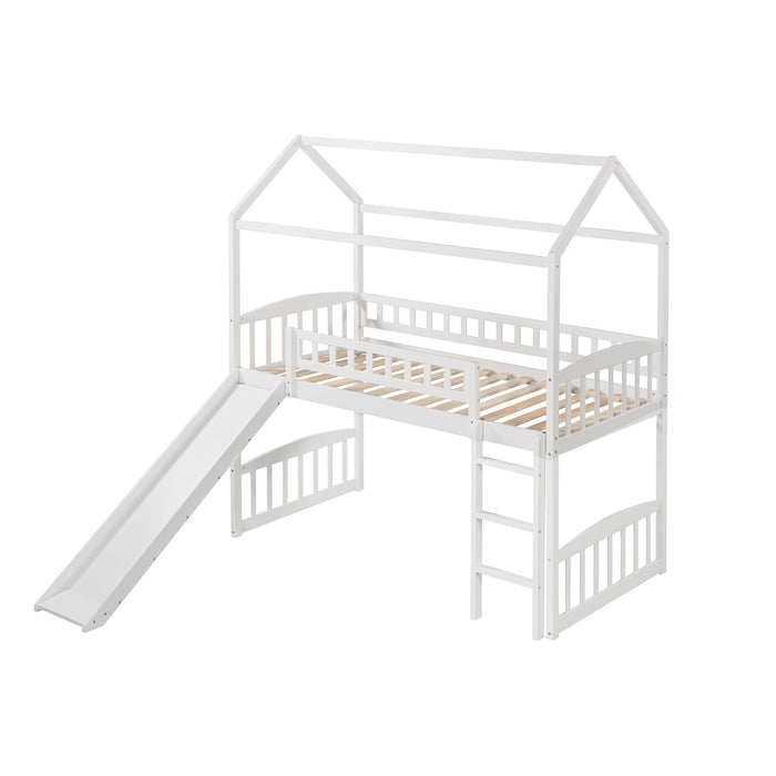 Twin Loft Bed with Slide, House Bed with Slide
