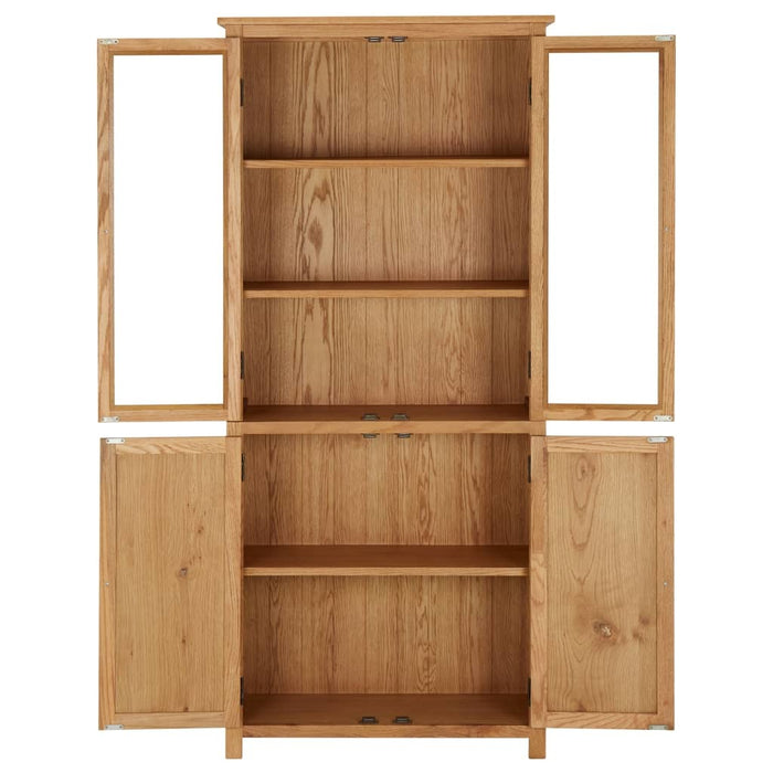 Bookcase 4 Doors 35.4"x13.8"x78.7" Solid Oak Wood and Glass
