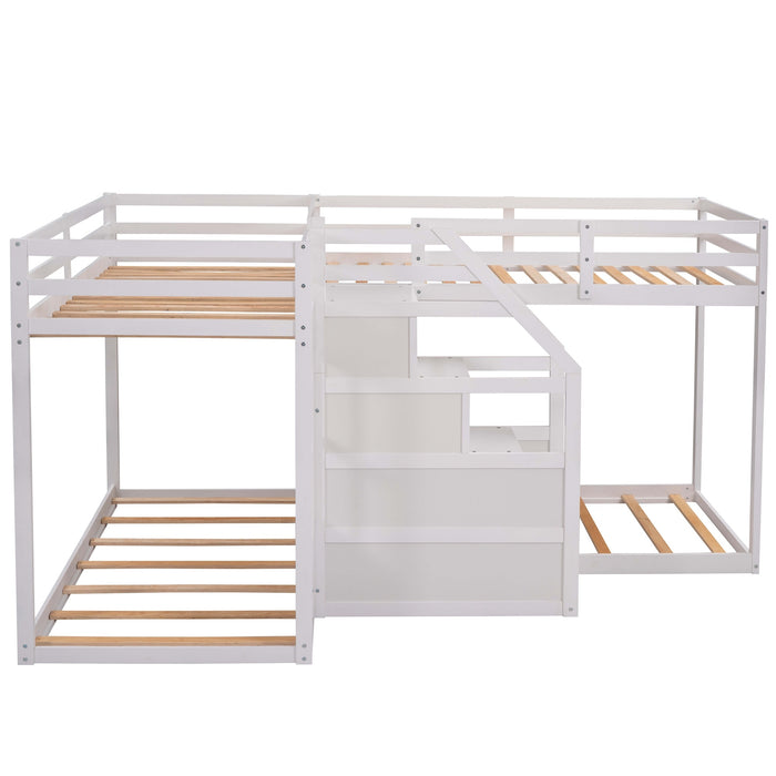 Twin over Twin L-Shaped Bunk Bed with Built-in Middle Staircase
