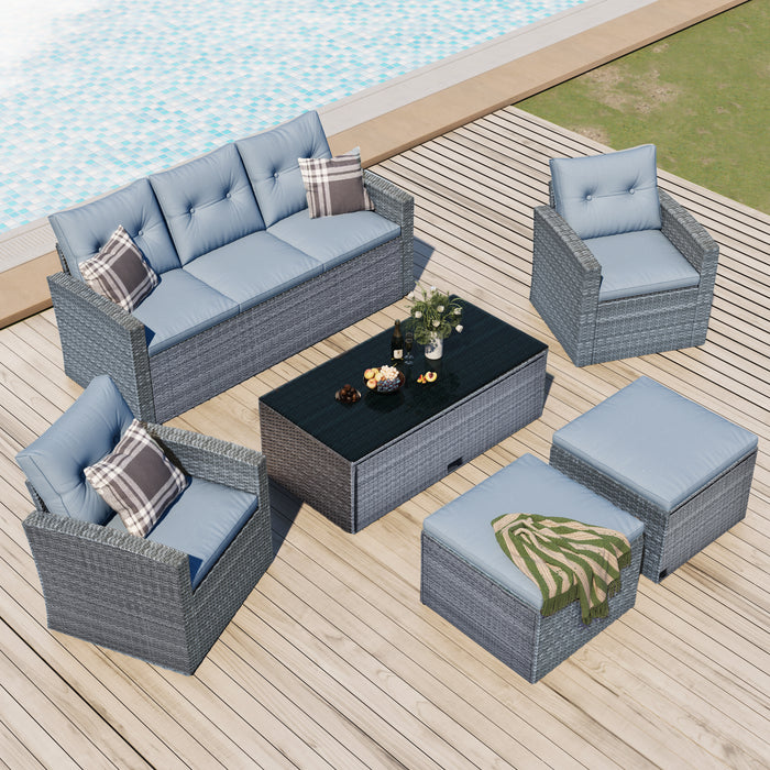 6-piece All-Weather Wicker Rattan Patio Dining Conversation Sectional Set