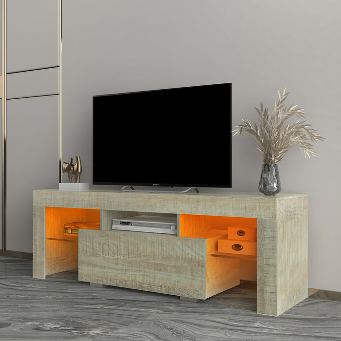 TV Stand with LED RGB Lights,Flat Screen TV Cabinet, Gaming Consoles - in Lounge Room, Living Room and Bedroom, GREY OAK