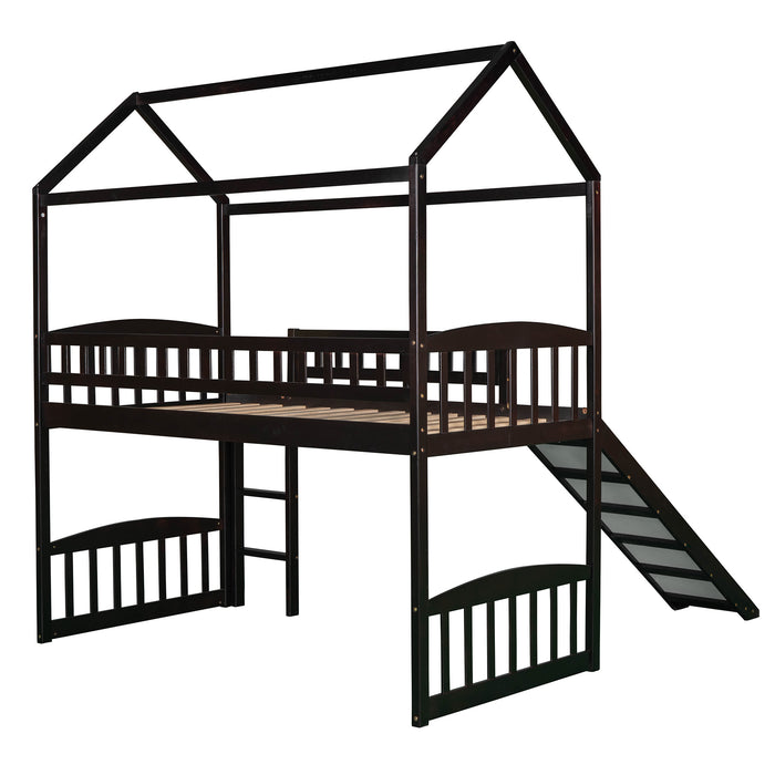 Twin Loft Bed with Slide, House Bed with Slide