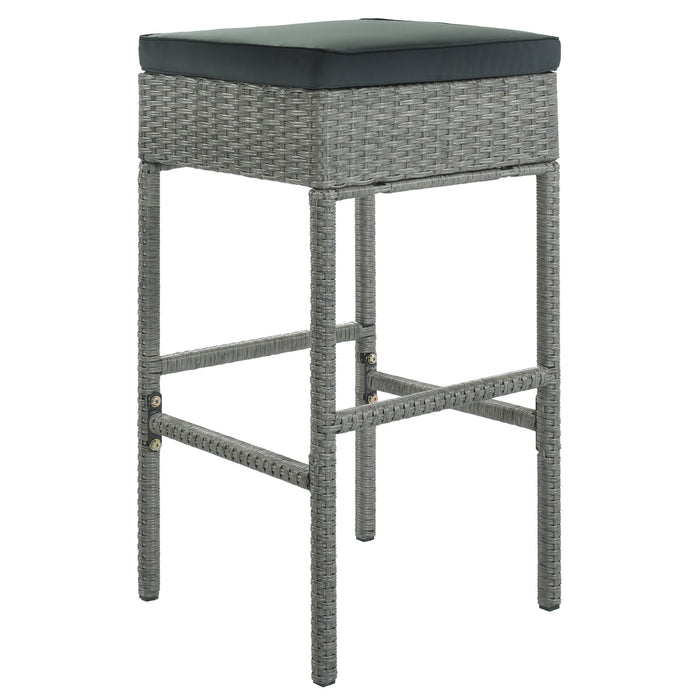Patio 5-Piece Rattan Dining Table Set, PE Wicker Square Kitchen Table Set with Storage Shelf and 4 Padded Stools for Poolside, Garden, Gray Wicker+Dark Gray Cushion