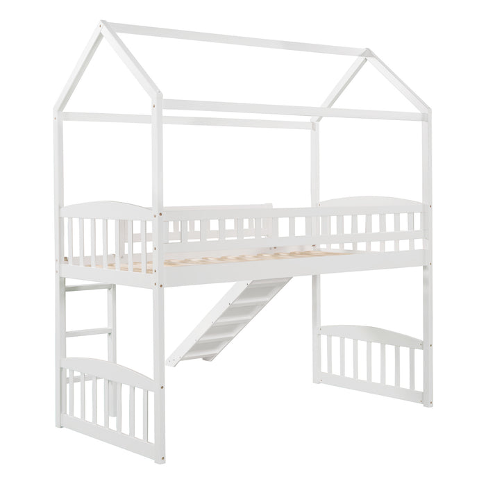 Twin Loft Bed with Slide, House Bed with Slide