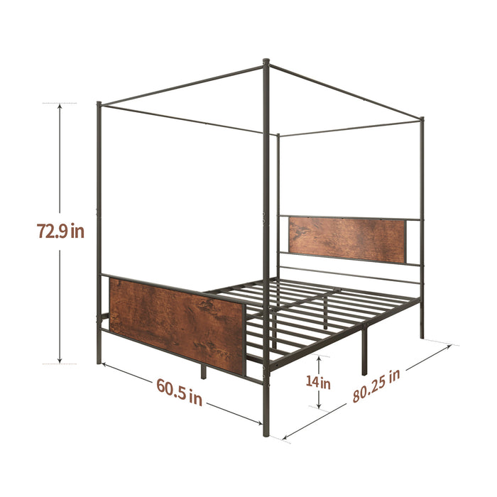 Queen Size Canopy Bed Frame with Wooden Headboard