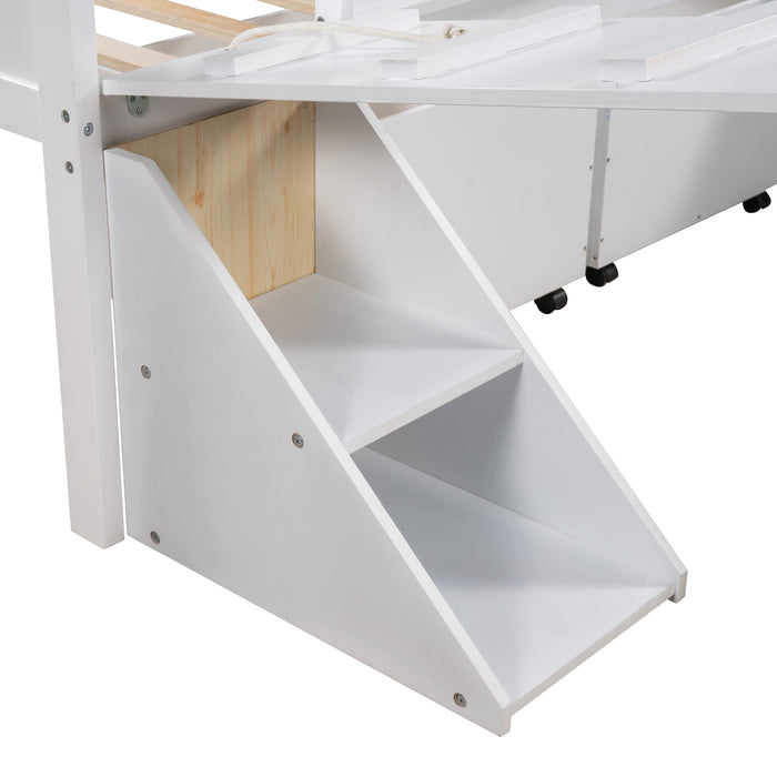 New Space Twin size Low Loft Bed Wooden Bed with Two Storage Boxes