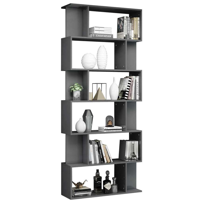 Book Cabinet/Room Divider High Gloss Gray 31.5"x9.4"x75.6"
