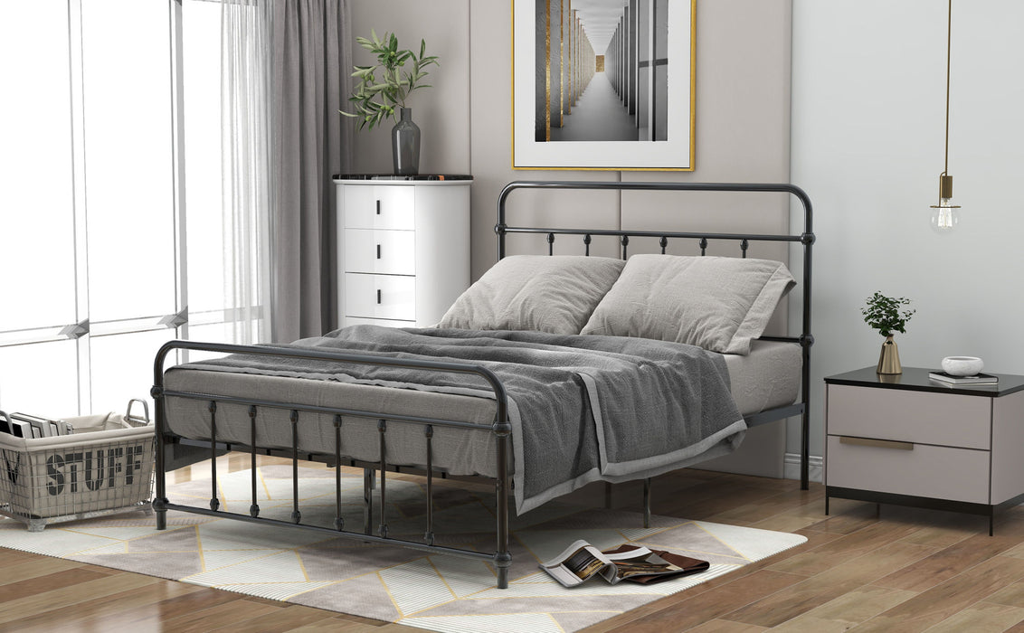 Full Size Metal Platform Bed with Headboard and Footboard, Iron Bed Frame for Bedroom, No Box Spring Needed ,Black