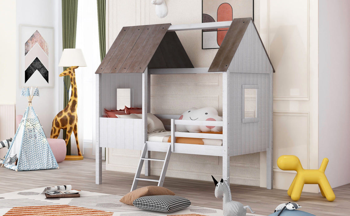 MyRoom Twin Size Low Loft Wood House Bed