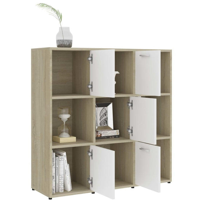 Book Cabinet White and Sonoma Oak 35.4"x11.8"x35.4" Chipboard
