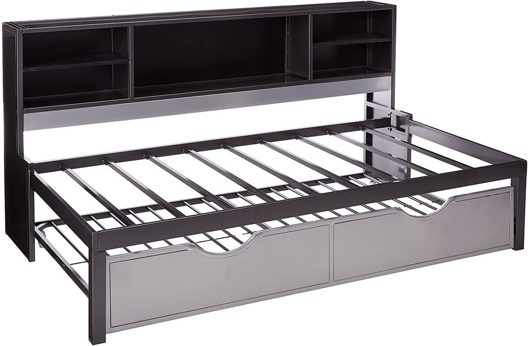 Renell Daybed Bed & Trundle in Black & Silver