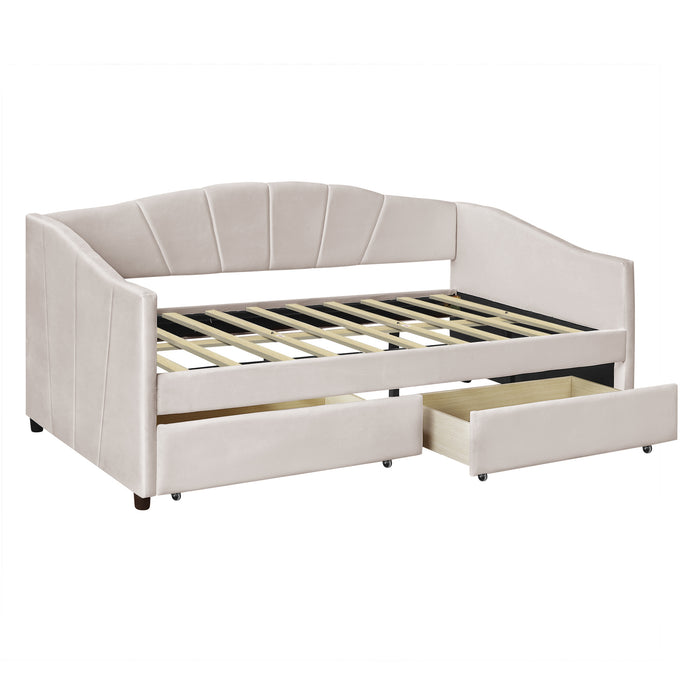 New Space Upholstered daybed Twin Size with Two Drawers and Wood Slat Suppot
