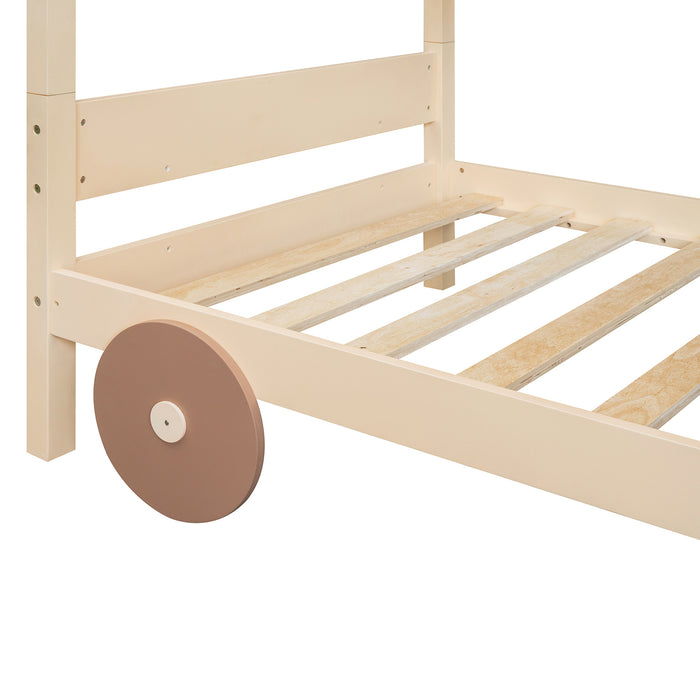 New Space Twin Size Car-Shaped Convertible Bunk Bed, White