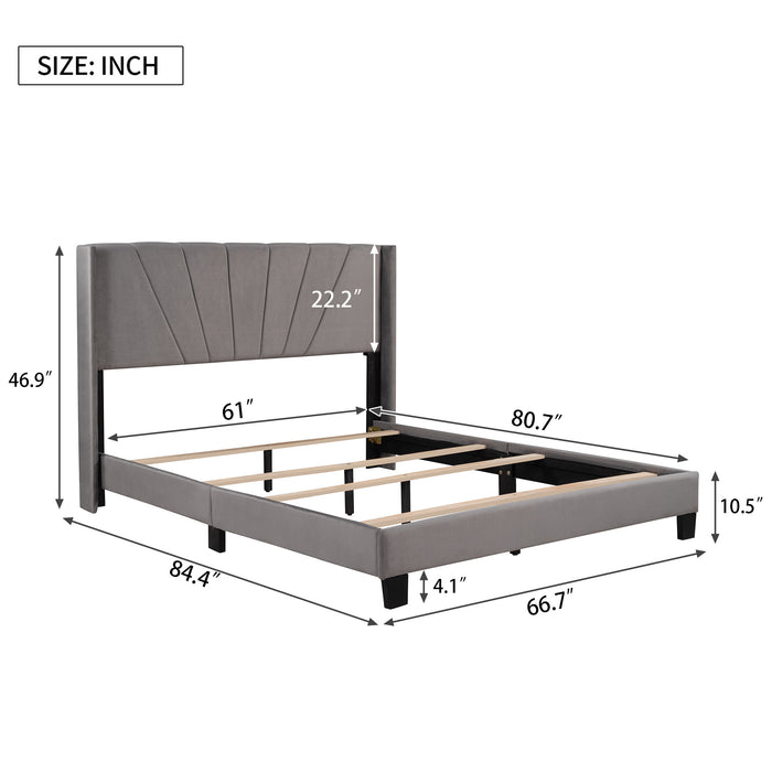 New Space Queen Size Velvet Upholstered Platform Bed