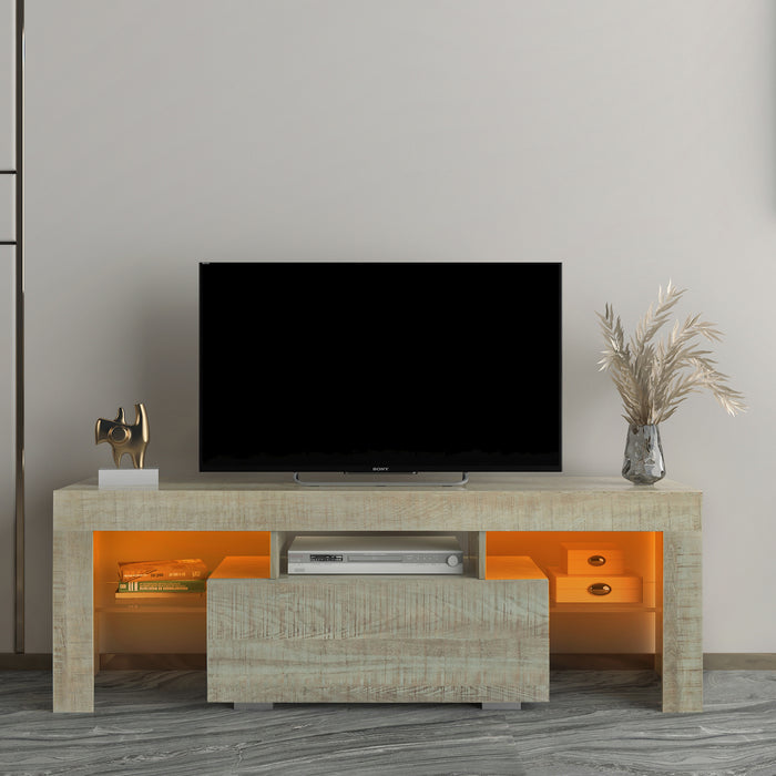 TV Stand with LED RGB Lights,Flat Screen TV Cabinet, Gaming Consoles - in Lounge Room, Living Room and Bedroom, GREY OAK