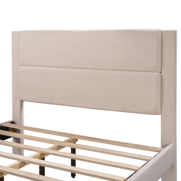 New Space Queen Size Storage Bed Upholstered Platform Bed with a Cushioned Ottoman