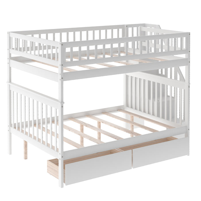 Full over Full Bunk Bed with Two Drawers and Staircase