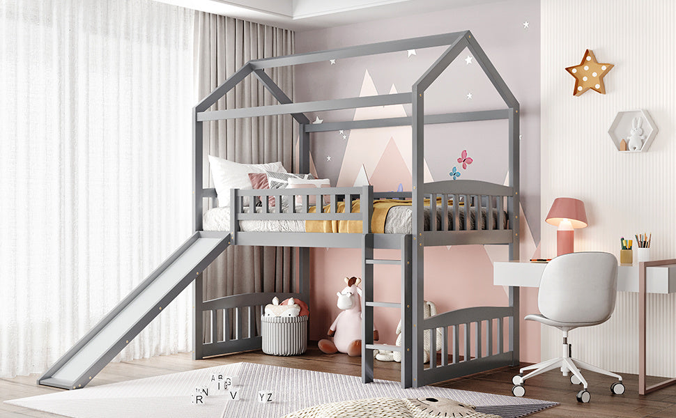 Twin Loft Bed with Slide, House Bed with Slide