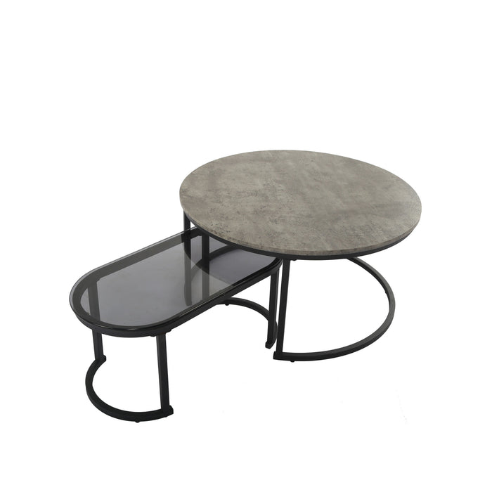 Modern Glass Nesting Table Set, Gray and Black