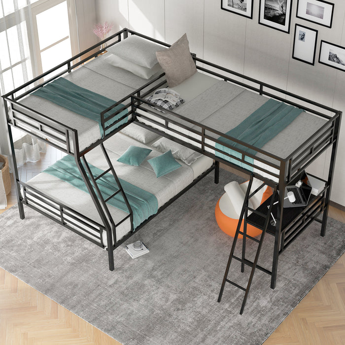 Twin over Full Bunk Bed with a Twin Size Loft Bed attached, with a Desk, Metal