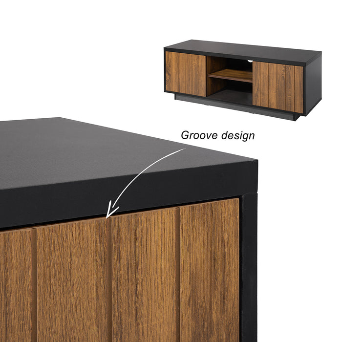 Modern TV Stand for TVs up to 60 Inch, Wood TV Cabinet with Storage for Living Room, Brown/Black
