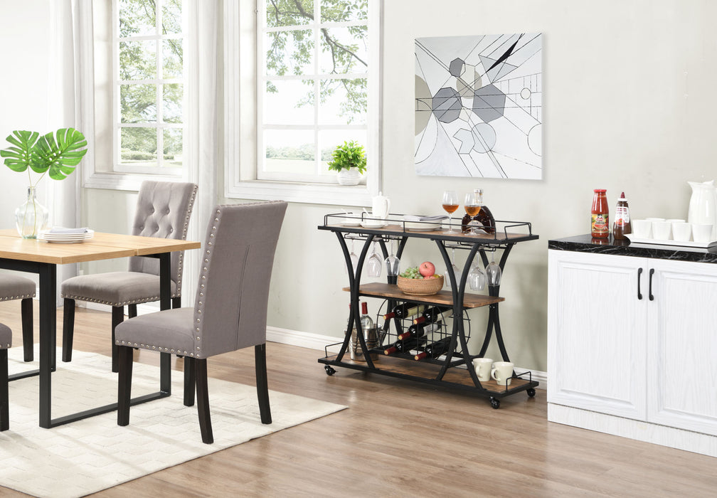Industrial Black Bar Serving Cart for home with Wine Rack and Glass Holder, 3-tier Shelves, Metal Frame