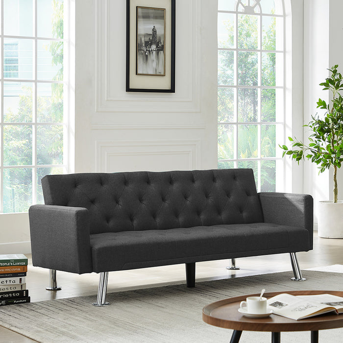 Modern Convertible Folding Futon Sofa Bed , Grey Fabric Sleeper Sofa Couch for Compact Living Space.