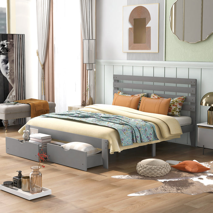 Queen Size Platform Bed with Drawers, Gray RT