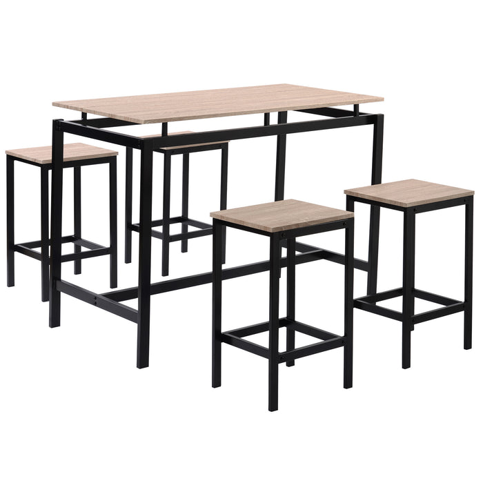5-Piece Kitchen Counter Height Table Set, Industrial Dining Table with 4 Chairs