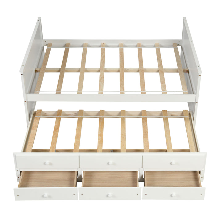 Full Captain Bed With Twin Size Trundle And 3 Drawers Made By Solid Wood