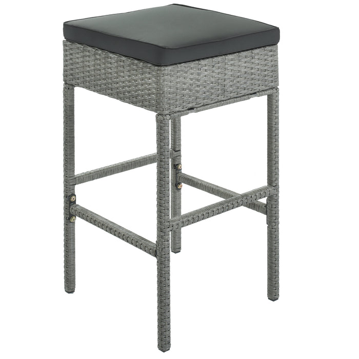 Patio 5-Piece Rattan Dining Table Set, PE Wicker Square Kitchen Table Set with Storage Shelf and 4 Padded Stools for Poolside, Garden, Gray Wicker+Dark Gray Cushion