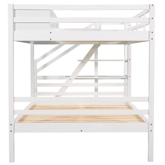 New Space Twin over Full Bunk Bed with Staircase and Built-in Storage Cabinets