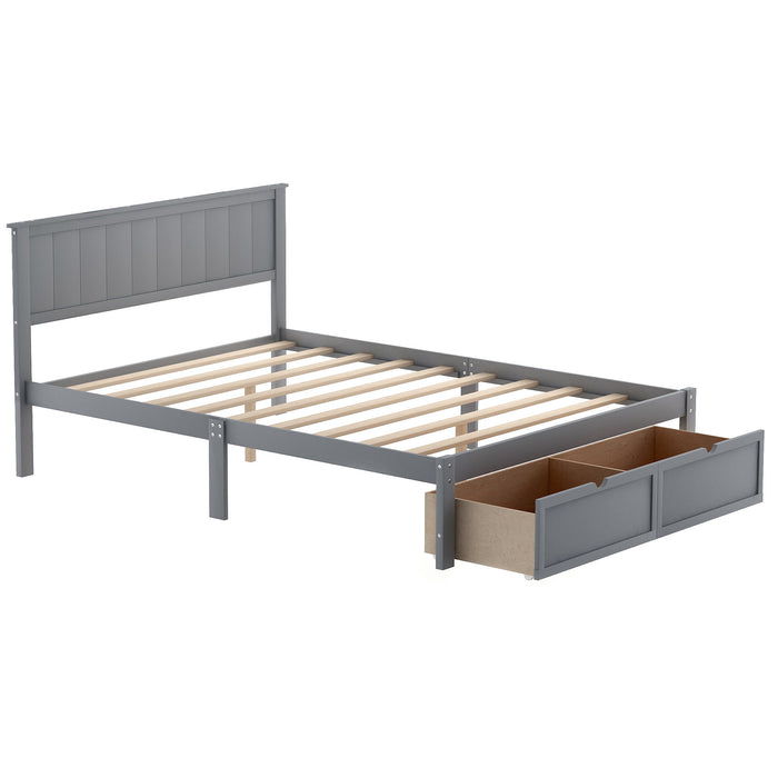 Full Size Platform Bed with Under-bed Drawers, Gray