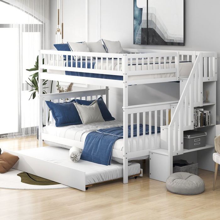 EZ Bunkz Full over Full Bunk Bed with Trundle and Staircase
