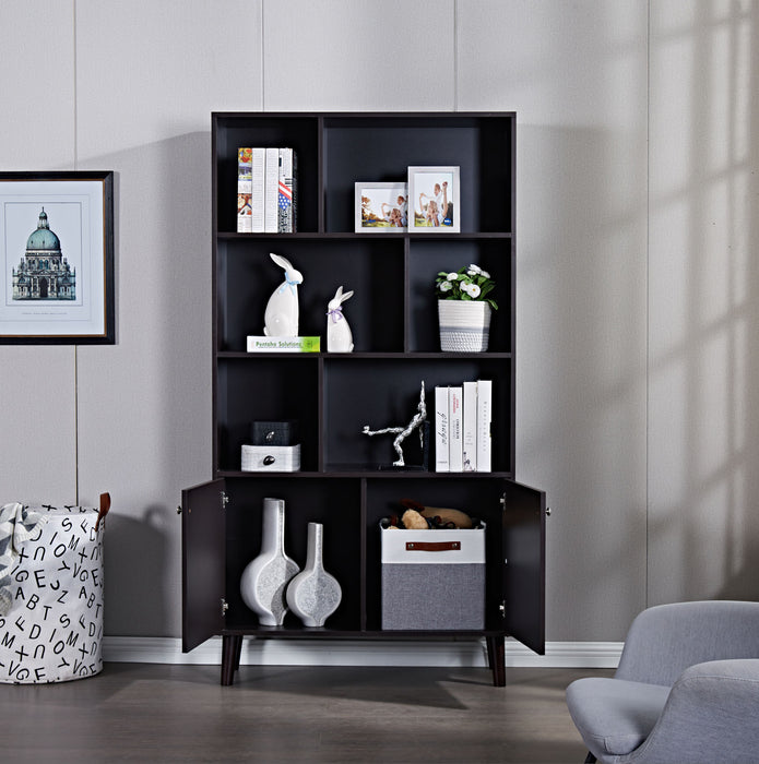 67\" Bookcase with Doors, 3-tier Bookshelf