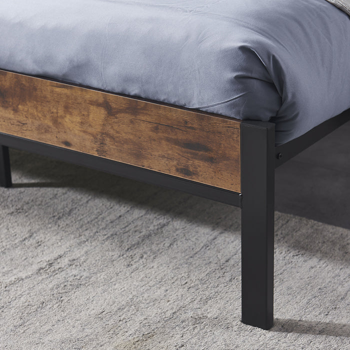 Full Size Metal Platform Bed Frame with Wooden Headboard and Footboard, No Box Spring Needed, Large Under Bed Storage, Easy Assemble