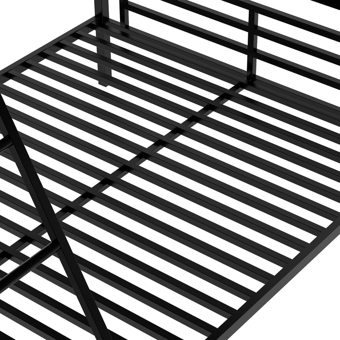 Twin over Full Bunk Bed with a Twin Size Loft Bed attached, with a Desk, Metal