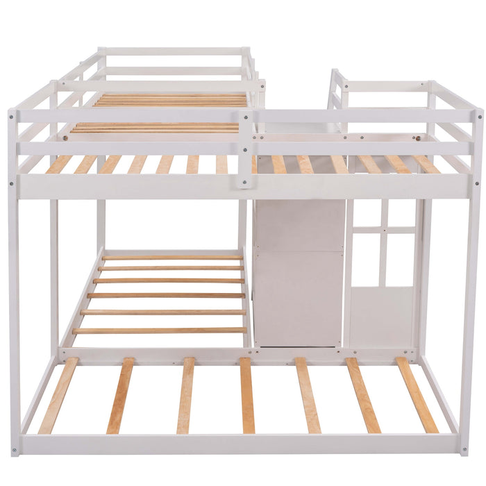 Twin over Twin L-Shaped Bunk Bed with Built-in Middle Staircase