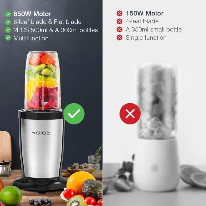KOIOS 850W Personal Powerful 6 Leaf Blade Mini Blender