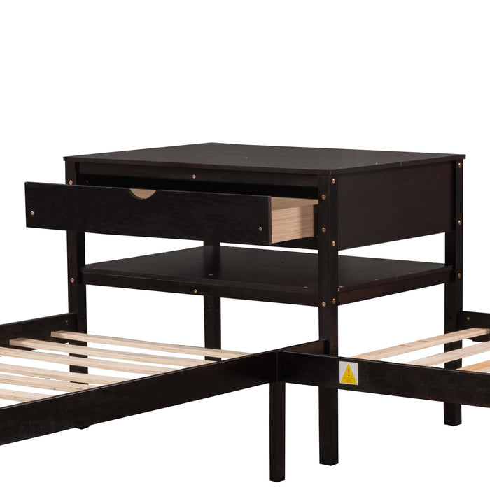 Grenco Twin Size L-Shaped Platform Beds with Drawers