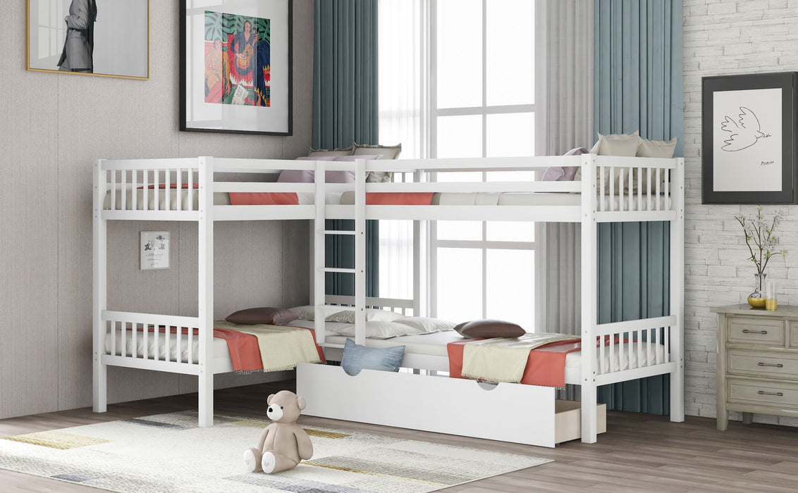 Dormido Twin L-Shaped Bunk Ded with Drawers